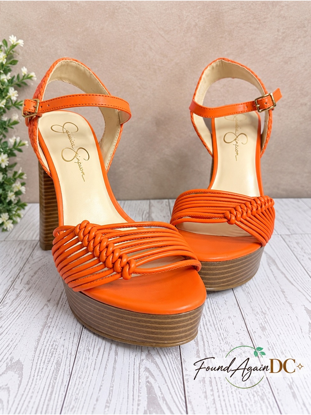 Jessica Simpson Orange Braided Platform Sandals